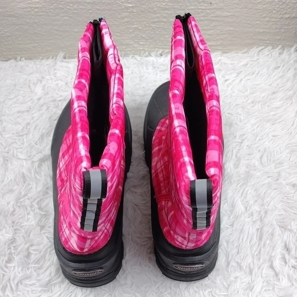 Northside Thermopile Black Pink Plaid Upper Zipper Front Step In Snow Boot Shoe